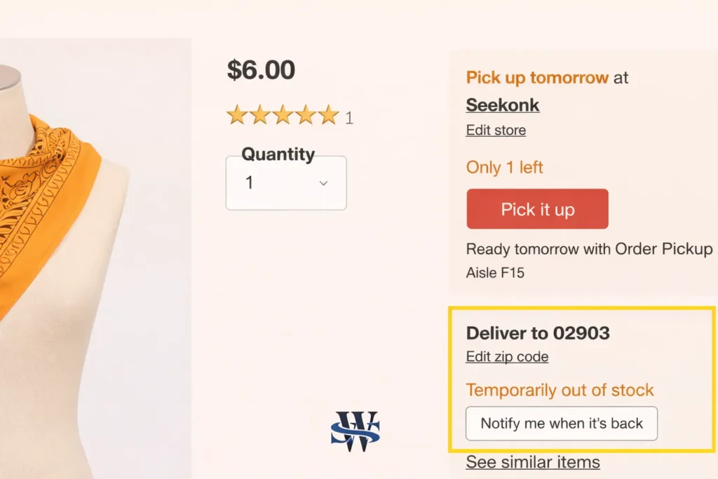 Bandana product page with options