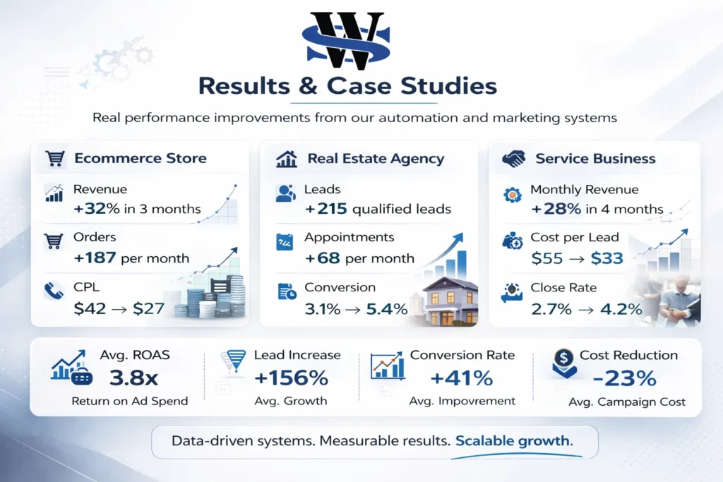 Corporate case studies and results dashboard