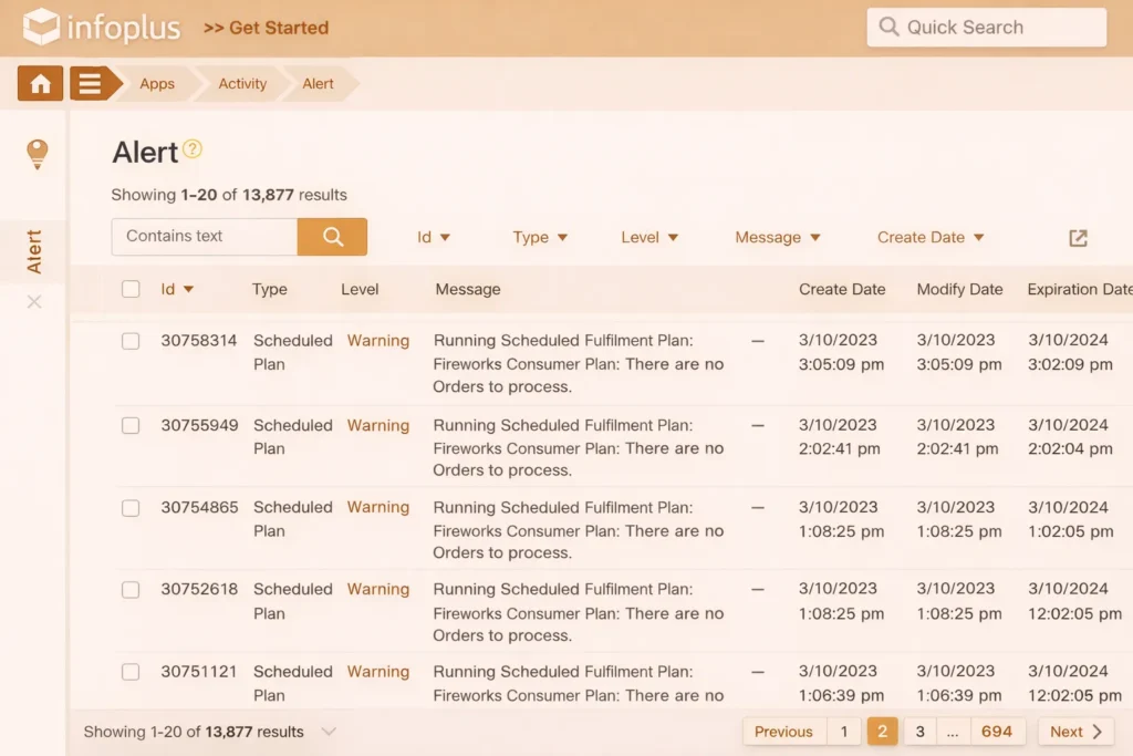 Infoplus alert dashboard overview