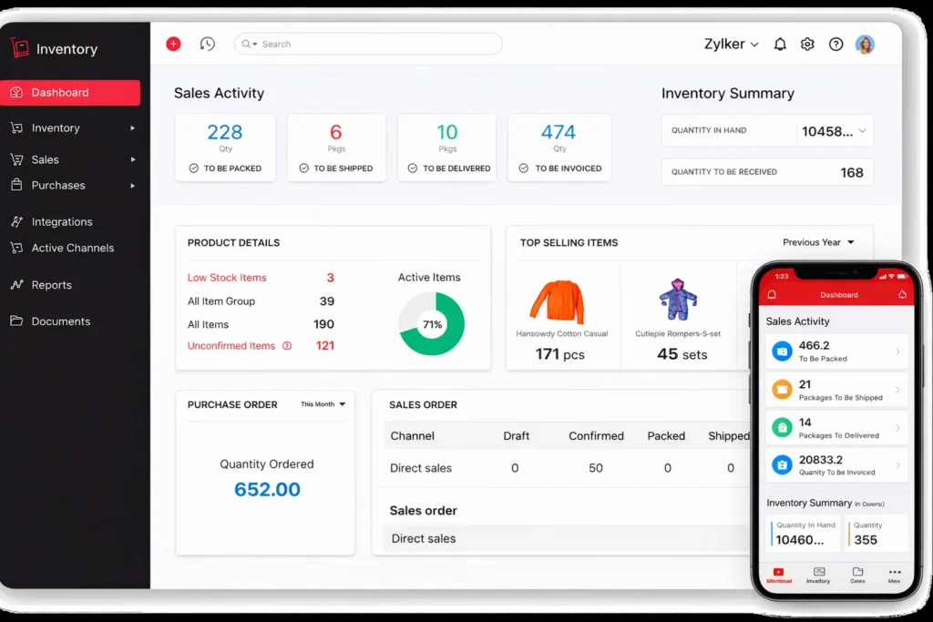 Inventory management dashboard interface