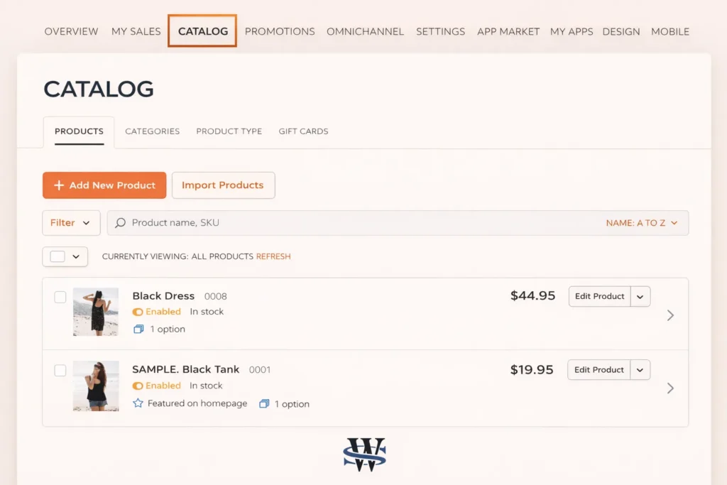 Product catalog interface overview